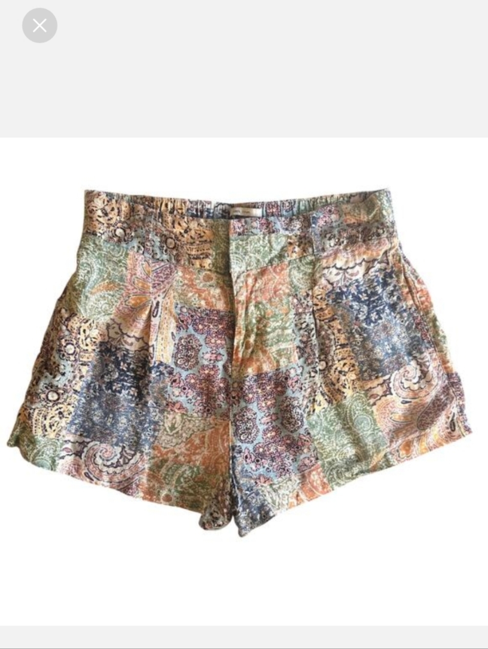 Rachel Zoe Pastel Shorts Small 100% Linen Patchwork Multi Mid Rise Green Pink